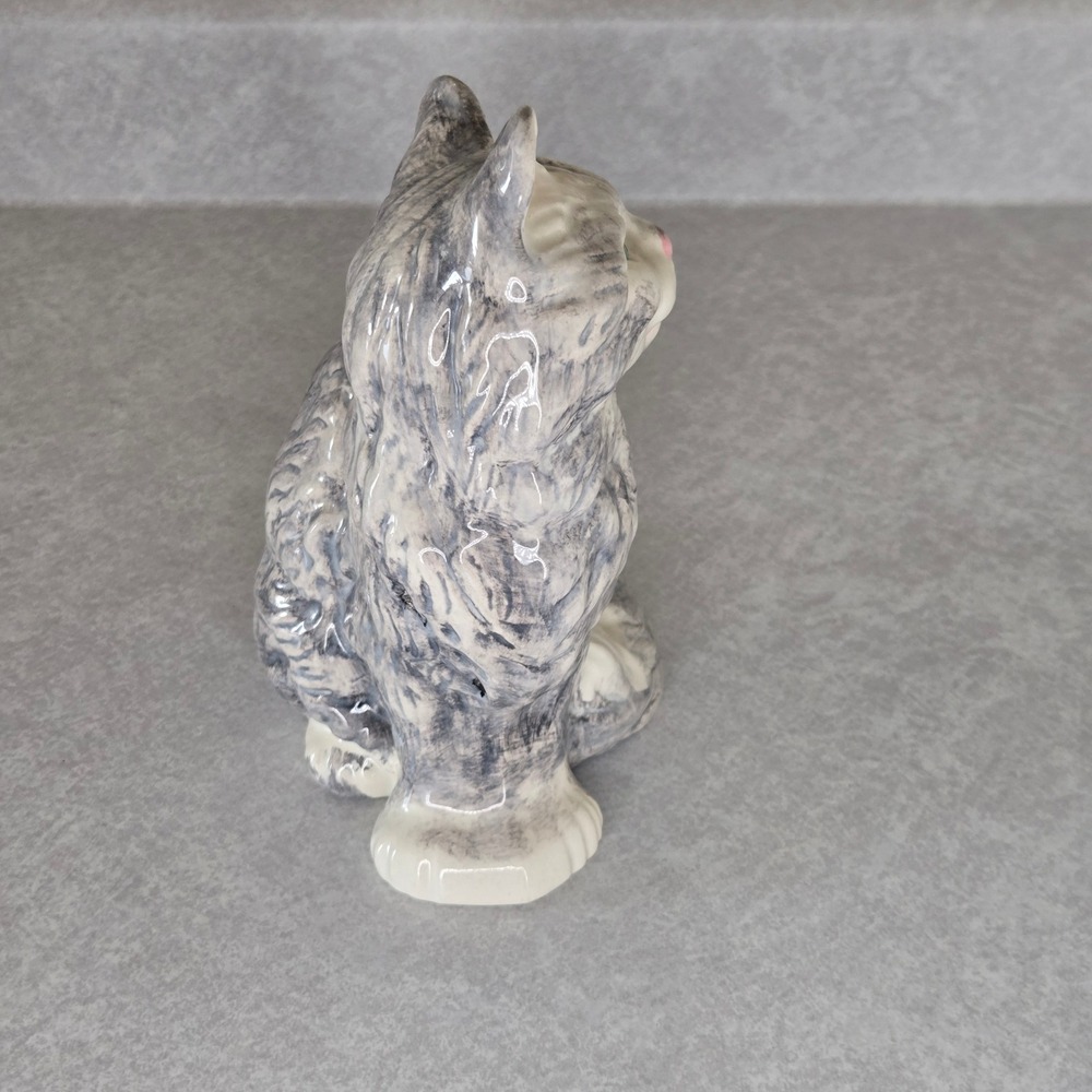 Vintage Ceramic Cat Figurine Gray White Aqua Pink Cat Lover‎ Decor Cute Kitten - Picture 6 of 7